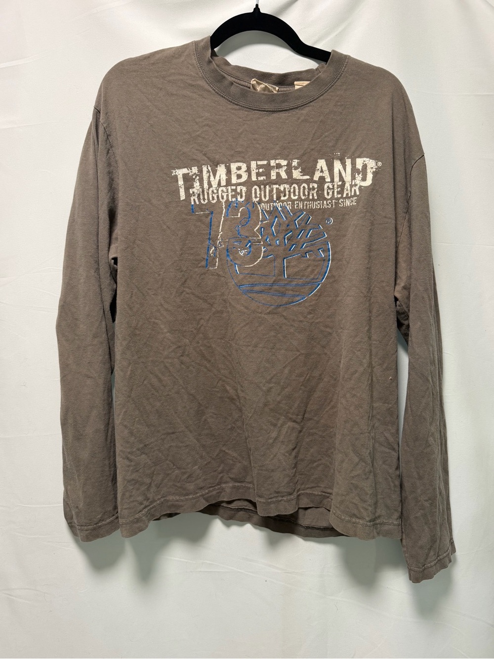 Timberland Brown Long Sleeve Tee with White & Blue Logo